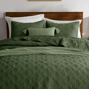 WDCOZY Olive Green 100% Cotton Oversized California King Size Quilt Bedding Sets with 2 Pillow Shams, Shabby Chic Rustic Textured Gauze Lightweight Country Soft Bedspread Coverlet for All Season