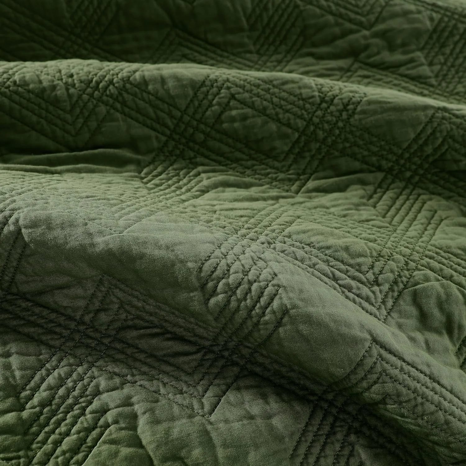 WDCOZY Olive Green 100% Cotton Oversized California King Size Quilt Bedding Sets with 2 Pillow Shams, Shabby Chic Rustic Textured Gauze Lightweight Country Soft Bedspread Coverlet for All Season