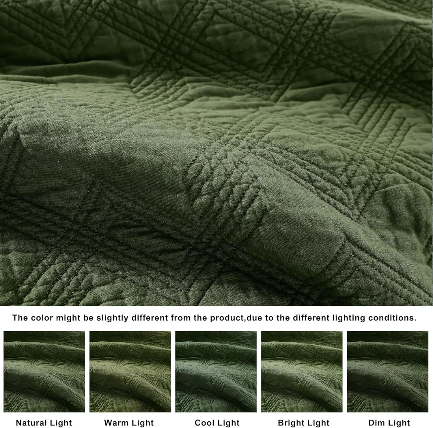 WDCOZY Olive Green 100% Cotton Oversized California King Size Quilt Bedding Sets with 2 Pillow Shams, Shabby Chic Rustic Textured Gauze Lightweight Country Soft Bedspread Coverlet for All Season