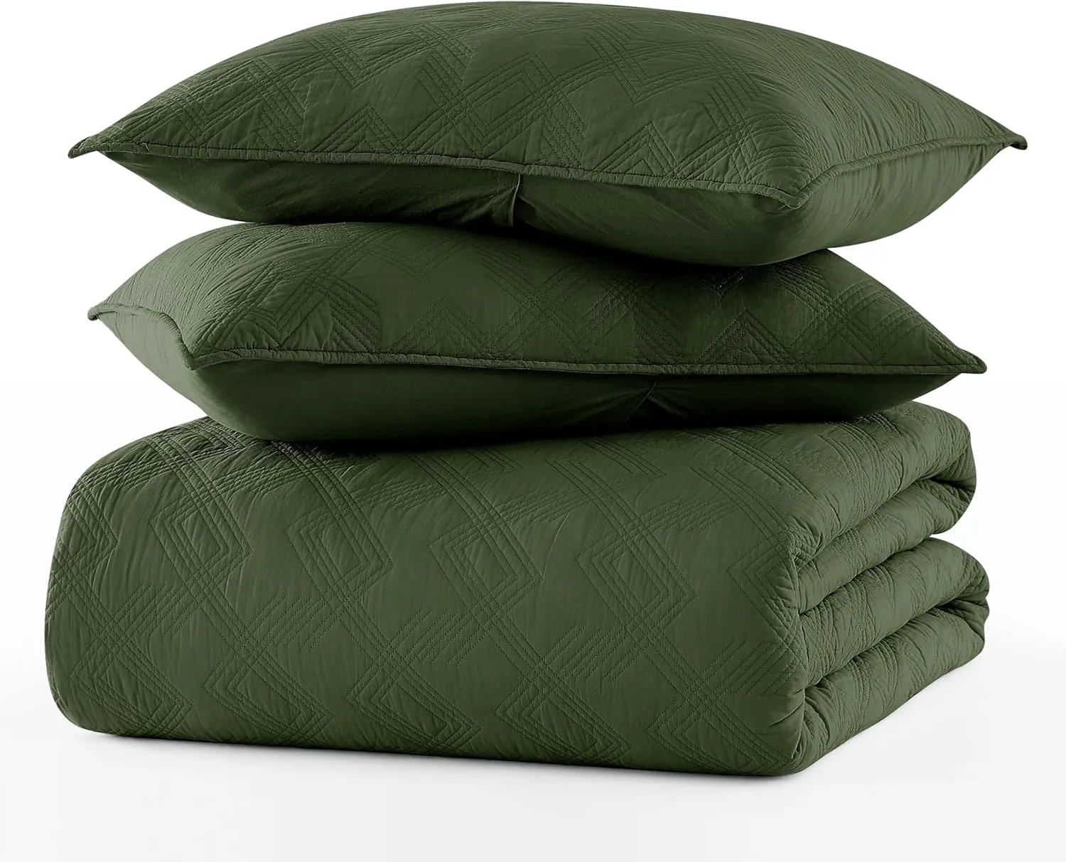 WDCOZY Olive Green 100% Cotton Oversized California King Size Quilt Bedding Sets with 2 Pillow Shams, Shabby Chic Rustic Textured Gauze Lightweight Country Soft Bedspread Coverlet for All Season