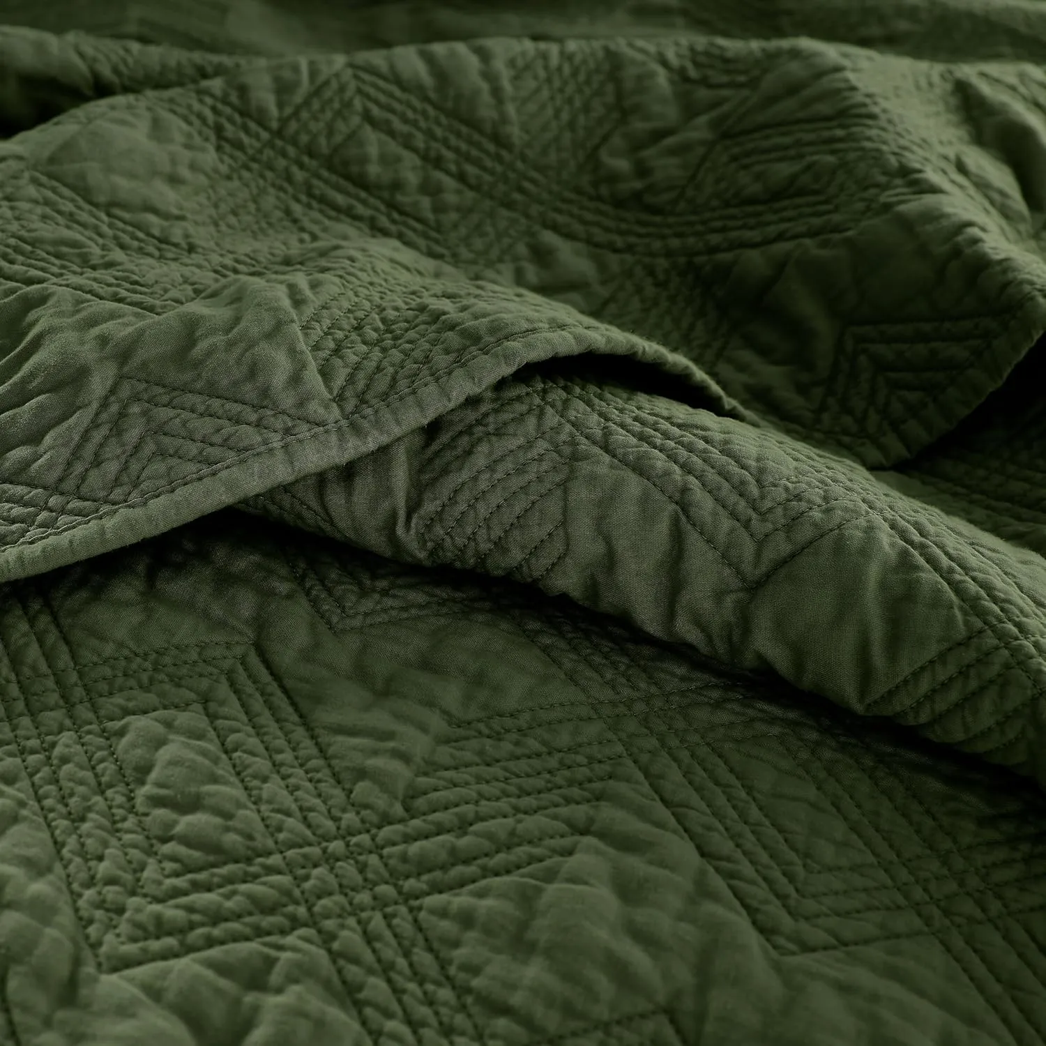 WDCOZY Olive Green 100% Cotton Oversized California King Size Quilt Bedding Sets with 2 Pillow Shams, Shabby Chic Rustic Textured Gauze Lightweight Country Soft Bedspread Coverlet for All Season