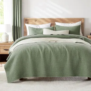 WDCOZY Sage Green Twin Size Quilt Set, Muslin Cotton Shell Down-Alt Poly Filling, Shabby Chic Rustic Farmhouse Country Bedspread, Textured Gauze Coverlet, Soft Lightweight Bedding, 1 Sham