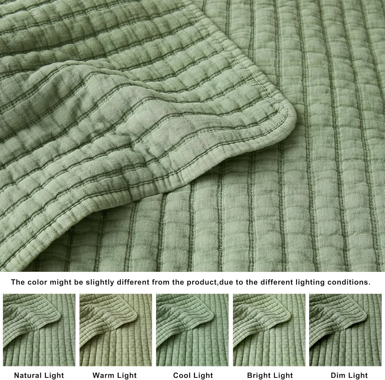 WDCOZY Sage Green Twin Size Quilt Set, Muslin Cotton Shell Down-Alt Poly Filling, Shabby Chic Rustic Farmhouse Country Bedspread, Textured Gauze Coverlet, Soft Lightweight Bedding, 1 Sham