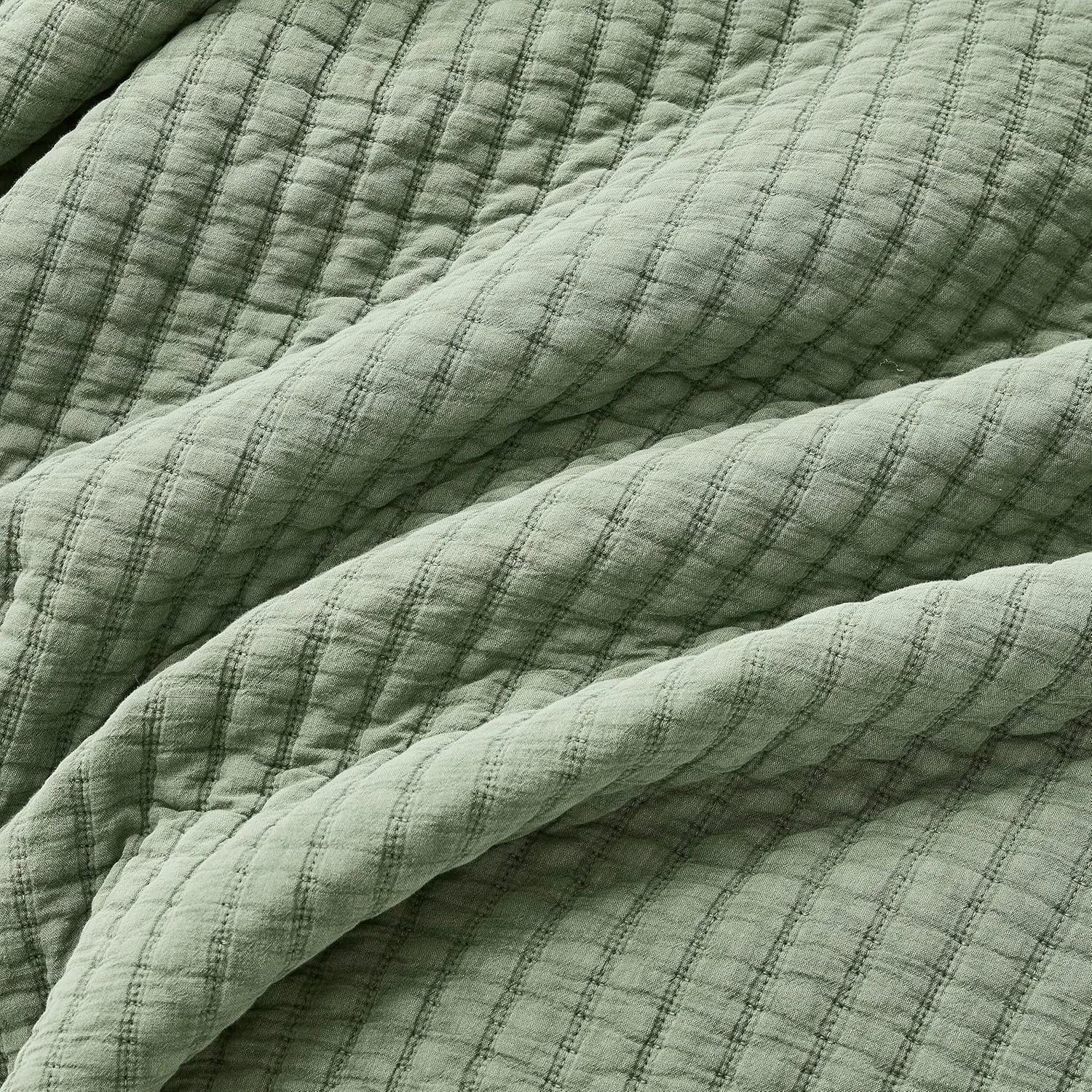 WDCOZY Sage Green Twin Size Quilt Set, Muslin Cotton Shell Down-Alt Poly Filling, Shabby Chic Rustic Farmhouse Country Bedspread, Textured Gauze Coverlet, Soft Lightweight Bedding, 1 Sham
