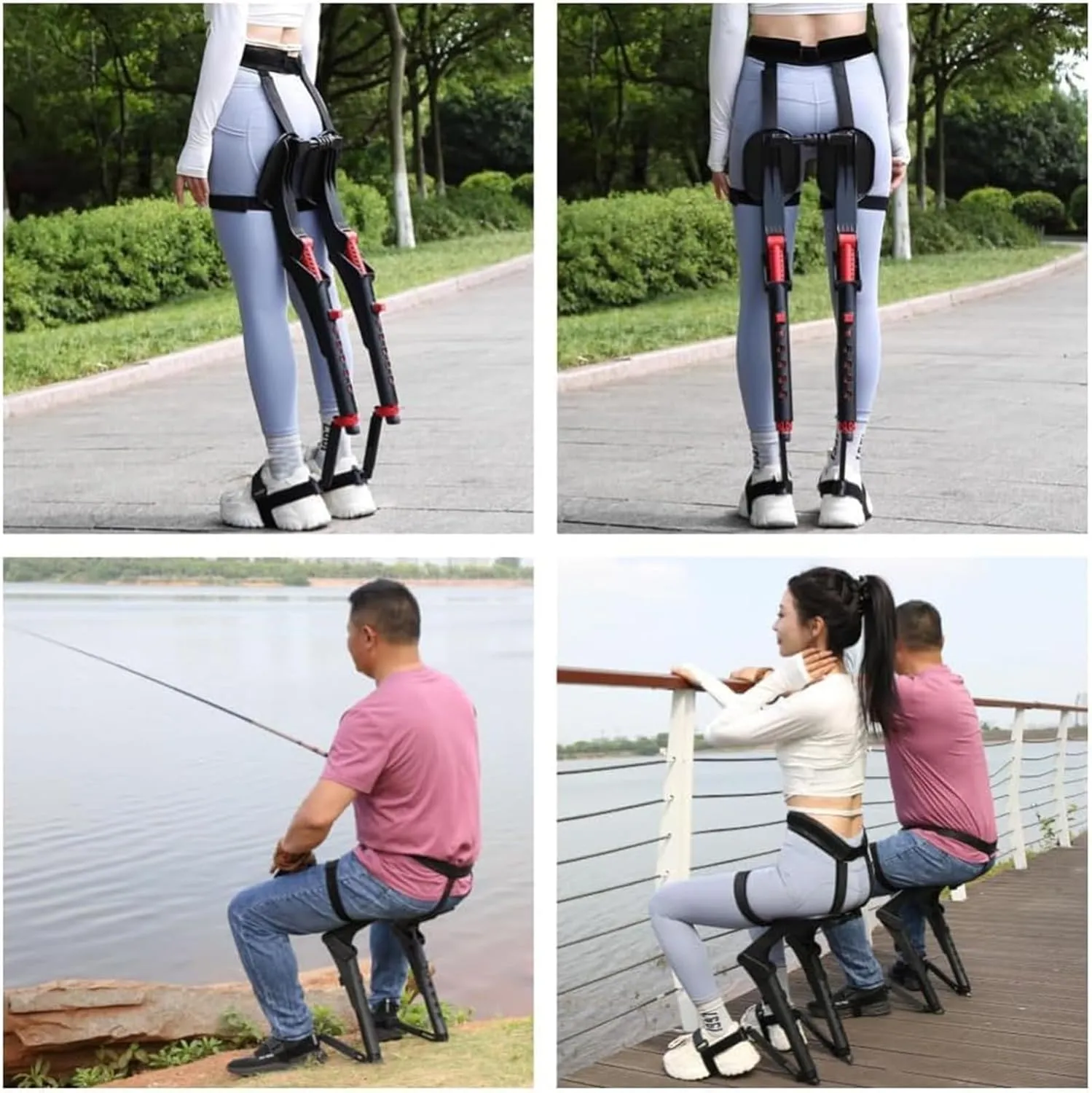 Wearable Chair Pants, Adjustable Chairless Wearable Invisible Chair, 5 Gear Heights Adjustable, Folding Stool Withstands 330 LBS(Red)