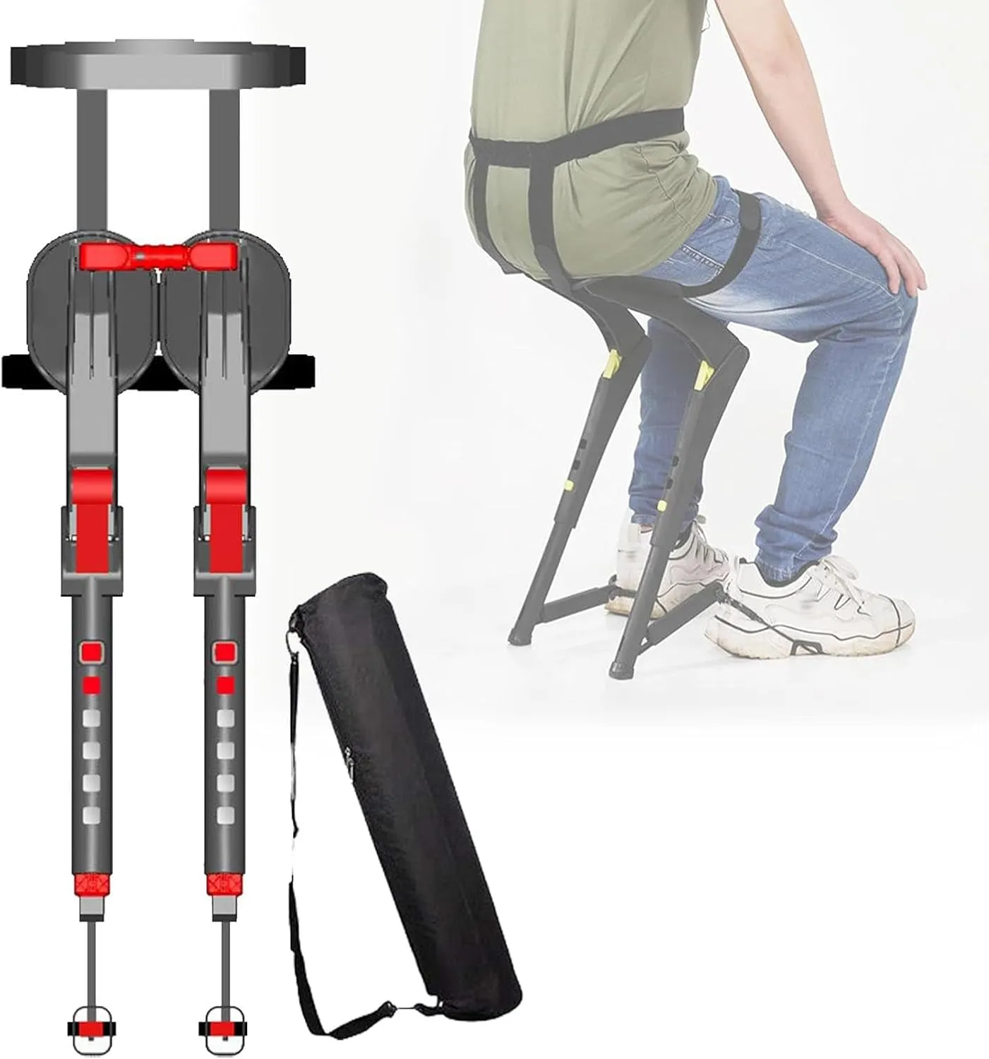 Wearable Chair Pants, Adjustable Chairless Wearable Invisible Chair, 5 Gear Heights Adjustable, Folding Stool Withstands 330 LBS(Red)