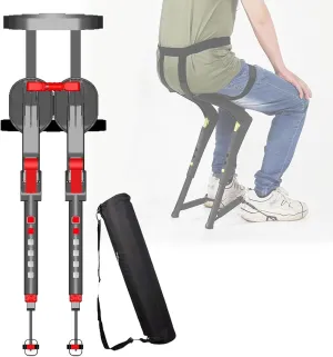 Wearable Chair Pants, Adjustable Chairless Wearable Invisible Chair, 5 Gear Heights Adjustable, Folding Stool Withstands 330 LBS(Red)