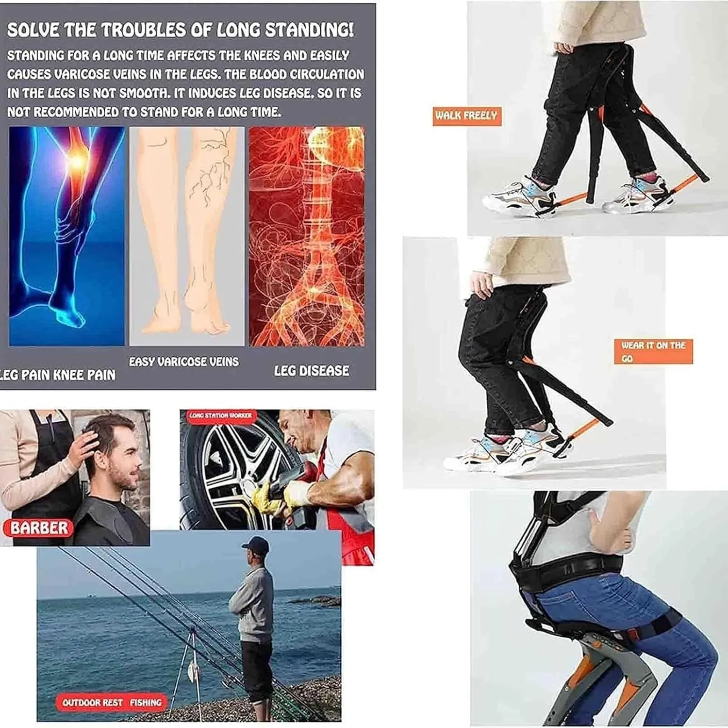 Wearable Chair Pants, Adjustable Chairless Wearable Invisible Chair, 5 Gear Heights Adjustable, Folding Stool Withstands 330 LBS(Red)