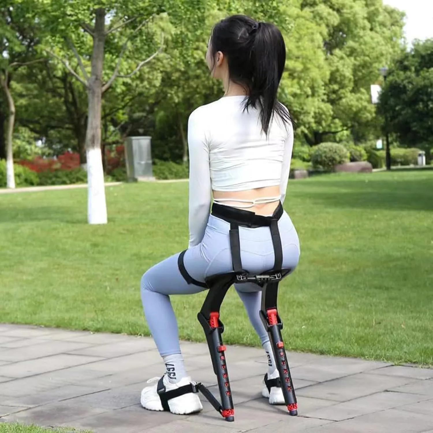 Wearable Chair Pants, Adjustable Chairless Wearable Invisible Chair, 5 Gear Heights Adjustable, Folding Stool Withstands 330 LBS(Red)