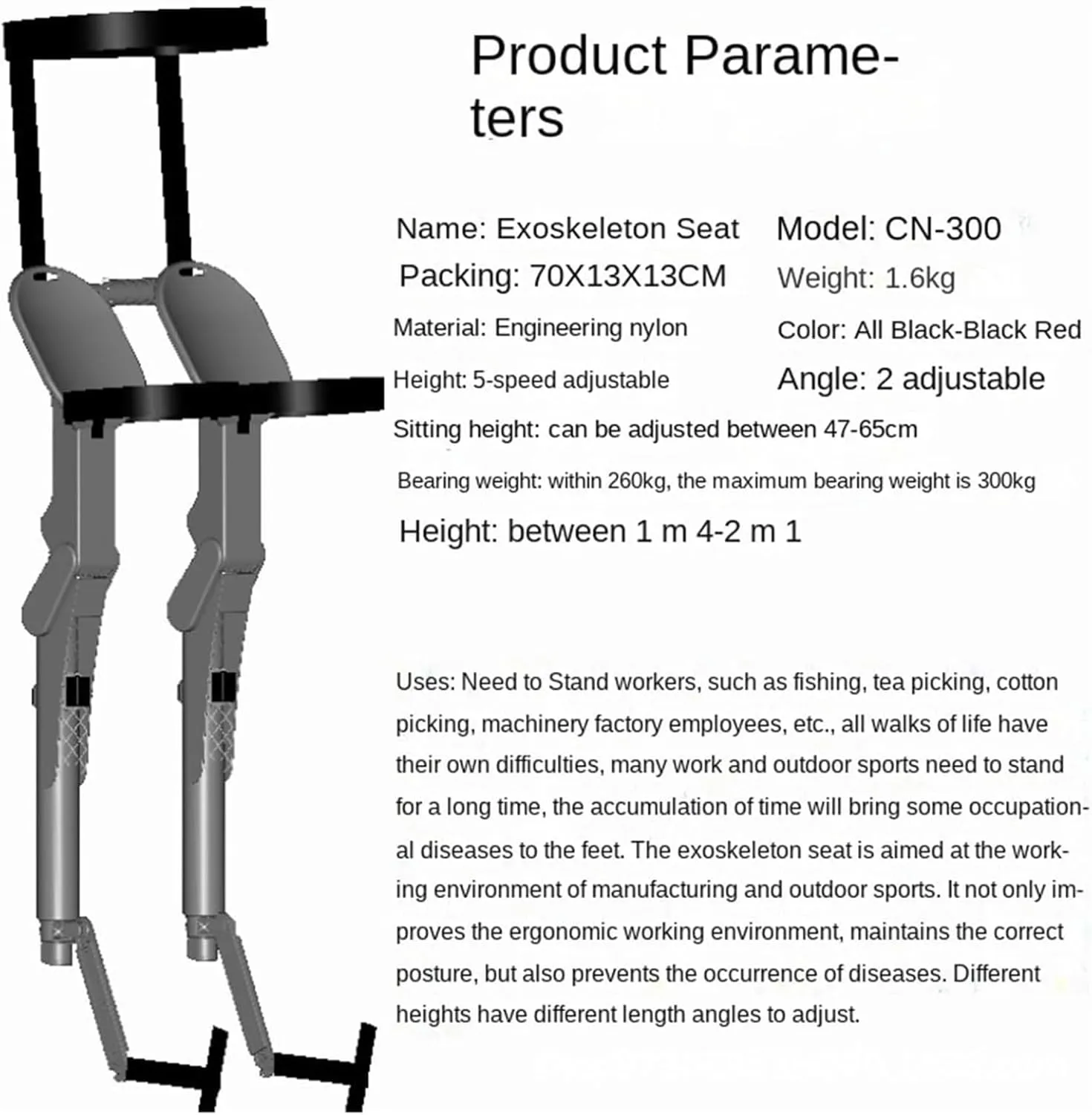 Wearable Chair Pants, Adjustable Chairless Wearable Invisible Chair, 5 Gear Heights Adjustable, Folding Stool Withstands 330 LBS(Red)