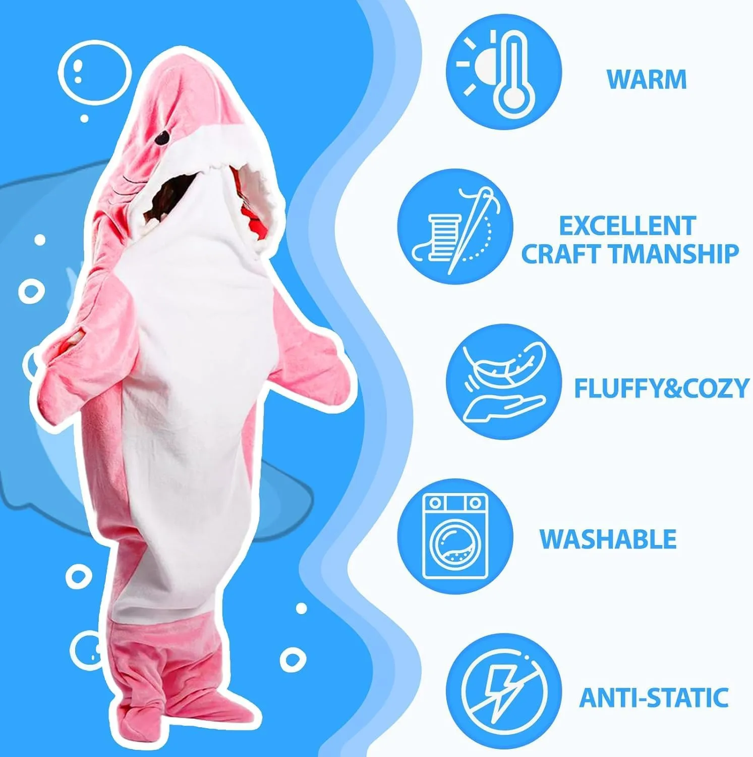 Wearable Shark Blanket Hoodie Onesie, Blanket Shark Hoodie Soft Shark Onesie Hoodie, Wearable Shark Sleeping Bag for Adult