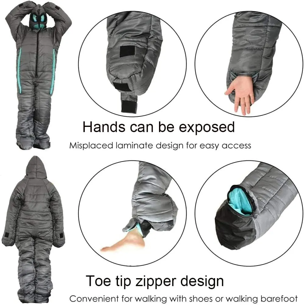 Wearable Sleeping Bag 3 Season Alien-Shaped Sleeping Bag Camping Adults Full Body Sleep Pouch for Camping,Traveling, Hammocks, Hiking, Backpacking, Lounging