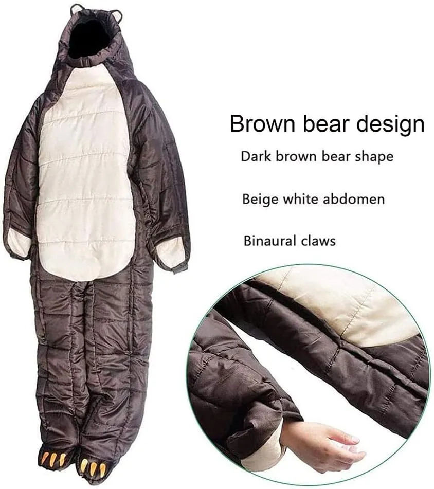 Wearable Sleeping Bag 3 Season Bear-Shaped Sleeping Bag Camping Adults Full Body Sleep Pouch for Camping,Traveling, Hiking, Backpacking