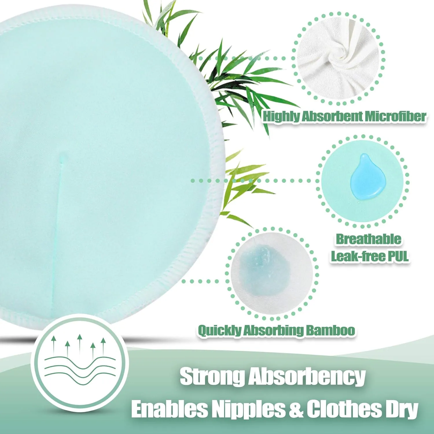 wegreeco Nursing Breast Pads (14 Pack)   Laundry Bag & Travel Storage Bag, 4.7 inch Option - Washable & Reusable Breastfeeding Nursing Pads (Peaceful, Large, Contoured Shape)