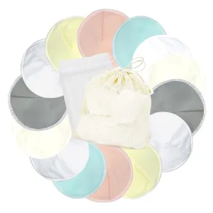 wegreeco Nursing Breast Pads (14 Pack)   Laundry Bag & Travel Storage Bag, 4.7 inch Option - Washable & Reusable Breastfeeding Nursing Pads (Peaceful, Large, Contoured Shape)