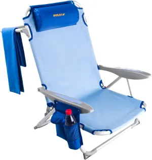#WEJOY 4-Position Portable Reclining Beach Chair Lay Flat Stable Lightweight Folding Beach Chair with Removable Pillow, Side Pockets, Shoulder Strap, Supports 265 lbs