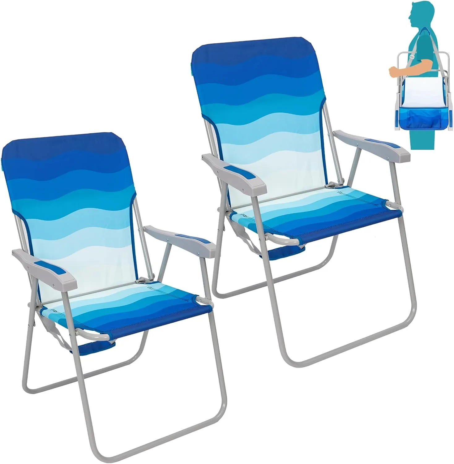 #WEJOY Folding Beach Chair for Adults, Lightweight Beach Chair with Shoulder Straps, High Back Beach Chairs with Hard Armrest, Supports 300lbs for Beach Lawn Concert