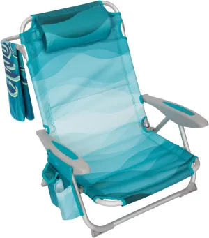 #WEJOY Low Beach Chair for Adults,4-Position Folding Beach Chair with Shoulder Strap, Cup Holder, Lightweight Lawn Chair Supports 265lbs, CYANPRINT