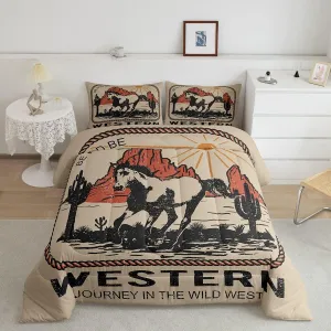 Western Bedding Queen Horse Comforter Set For Cowboy Cowgirl Wild West Journey Desert Adventure Bedding Comforter Sets America Western Mountain Sun Cactus Rope Bedroom Decor Brown Red Quilt