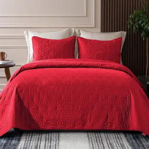 Whale Flotilla King Quilt Bedding Set, Soft Bright Red Bedspreads Quilts King Size for All Seasons, 3 Pieces Lightweight Geometric Star Pattern Coverlet