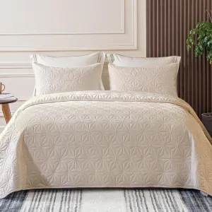 Whale Flotilla Twin Quilt Bedding Set, Soft Brich Beige Bedspreads Quilts Twin XL Size for All Seasons, 2 Pieces Lightweight Geometric Star Pattern Coverlet
