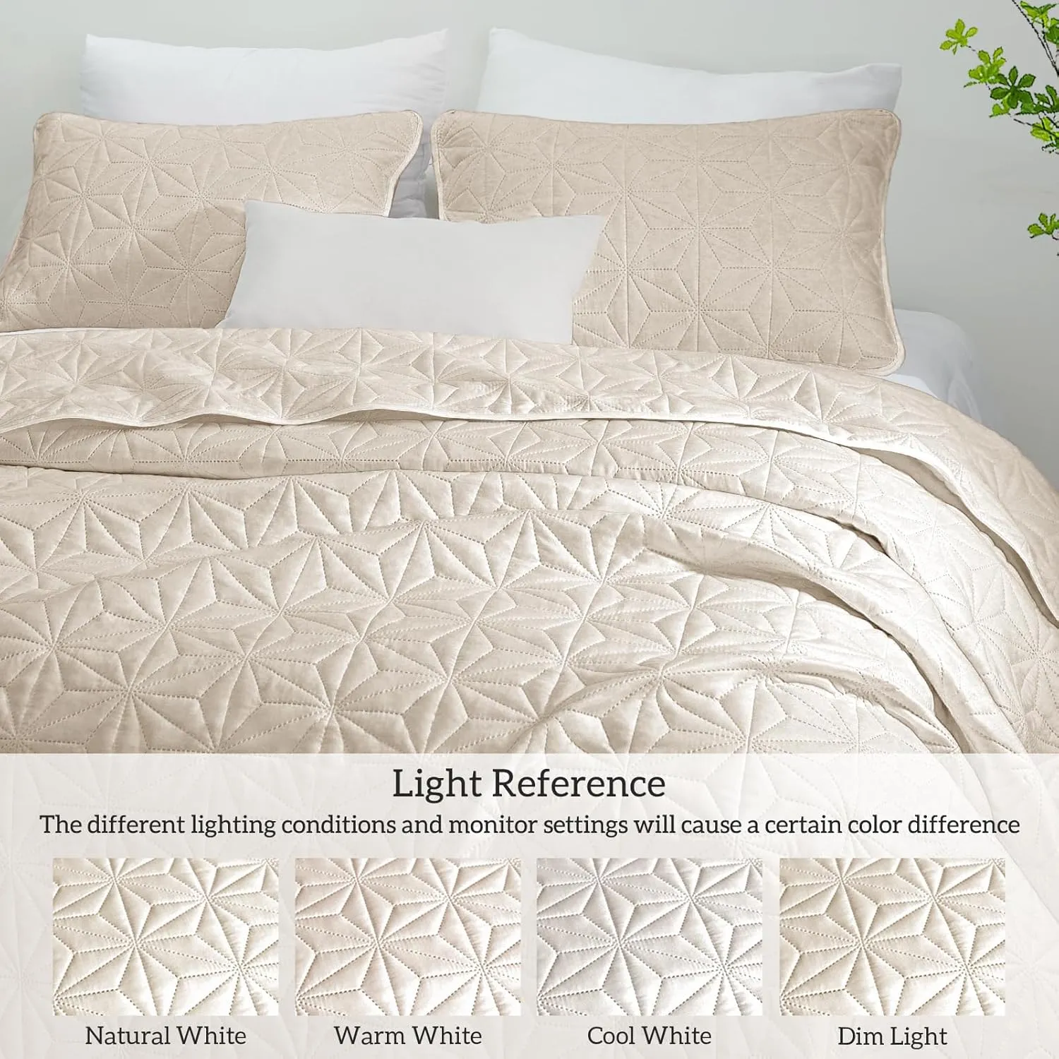 Whale Flotilla Twin Quilt Bedding Set, Soft Brich Beige Bedspreads Quilts Twin XL Size for All Seasons, 2 Pieces Lightweight Geometric Star Pattern Coverlet