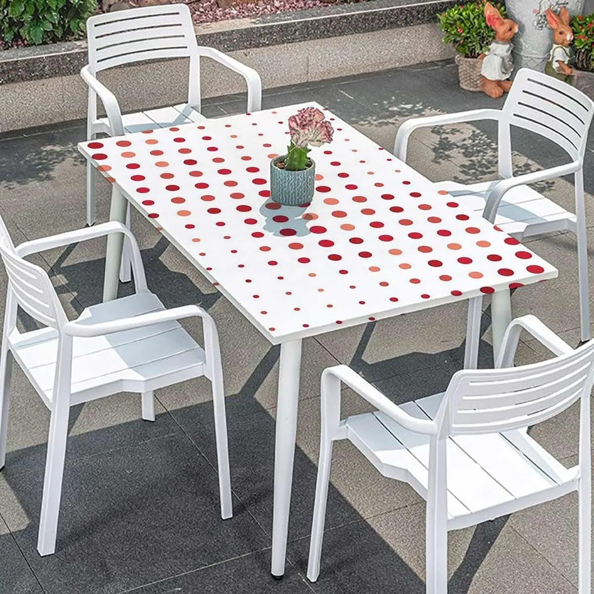 White and Vermilion Tablecloth for Folding Table Classical Pattern Tablecloth Fitted Table Cloth Rectangle Table Geometric Fits up 4 Foot Tables