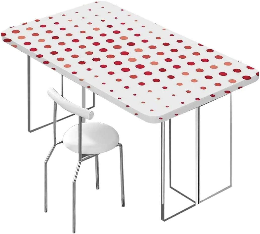 White and Vermilion Tablecloth for Folding Table Classical Pattern Tablecloth Fitted Table Cloth Rectangle Table Geometric Fits up 4 Foot Tables