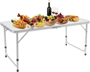 White Foldable/Folding Table Outdoor, Large 24in Heavy Duty Portable Folding Tables, Height Adjustable Large Space Outdoor Tables for Outdoor Camping Picnic Party Hiking