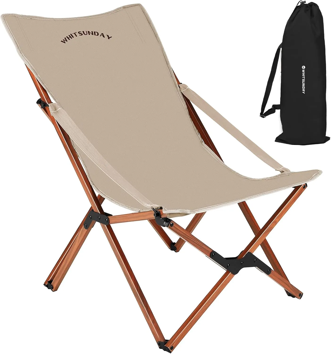 Whitsunday Outdoor Chair Camping Folding Butterfly Chair with Pillow, Portable Reclining Chair for Camping, Picnic, Beach, Travel, Hiking -Khaki