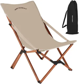 Whitsunday Outdoor Chair Camping Folding Butterfly Chair with Pillow, Portable Reclining Chair for Camping, Picnic, Beach, Travel, Hiking -Khaki