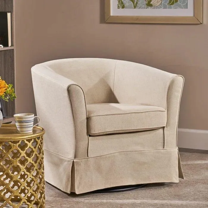 Wide Swivel Slipcovered Tub Chair