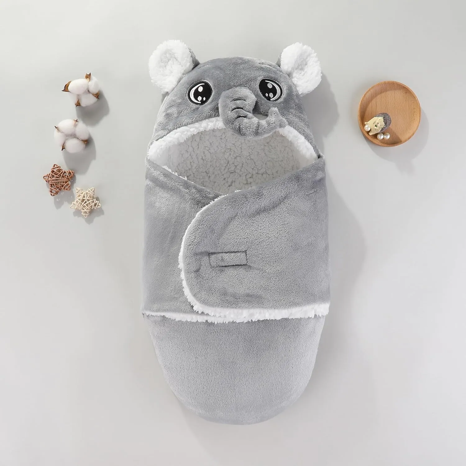 Winmany Baby Hooded Fleece Swaddle Blanket Newborn Fannel Cartoon Receiving Blanket Soft Plush Sleeping Bag Sack Stroller Wrap for Infants Girl Boy 0-6Months (Grey Elephant, 3-6Months)