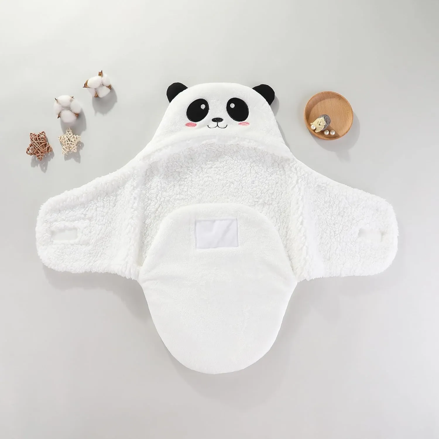 Winmany Baby Hooded Fleece Swaddle Blanket Newborn Fannel Cartoon Receiving Blanket Soft Plush Sleeping Bag Sack Stroller Wrap for Infants Girl Boy 0-6Months (White Panda, 0-3Month)