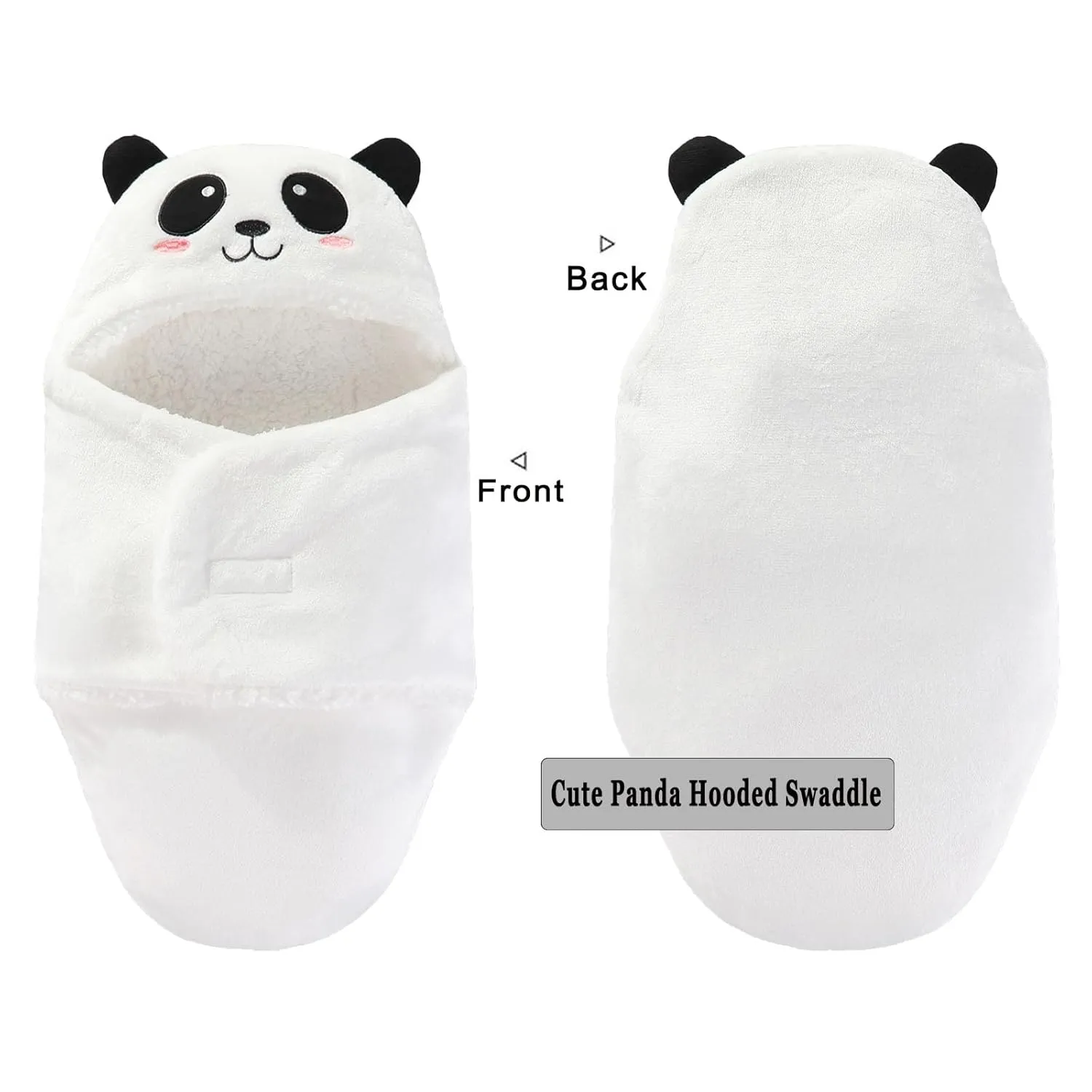 Winmany Baby Hooded Fleece Swaddle Blanket Newborn Fannel Cartoon Receiving Blanket Soft Plush Sleeping Bag Sack Stroller Wrap for Infants Girl Boy 0-6Months (White Panda, 0-3Month)