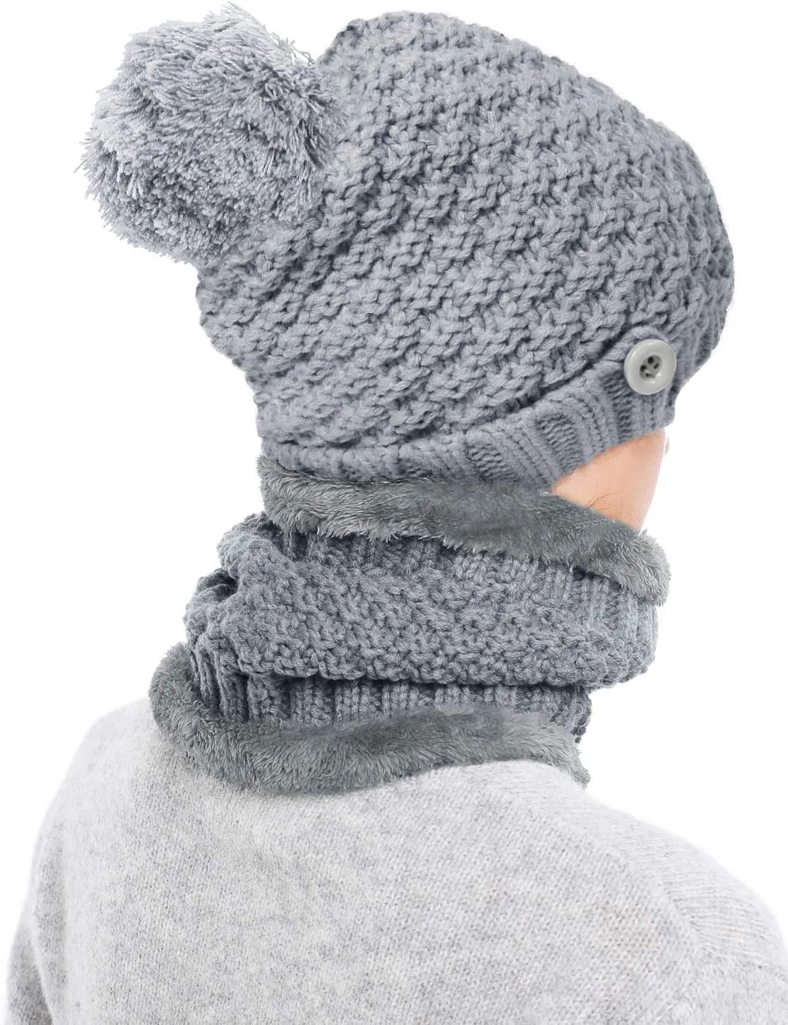 Winter Beanie Hat Scarf and Mask Set for Women, Thick Warm Slouchy Knit Fleece Lined Skull Knit Cap Scarf Mouth Mask 3 Pieces