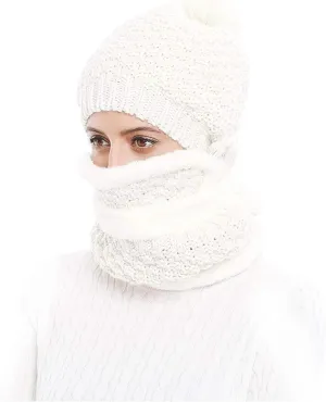 Winter Beanie Hat Scarf and Mask Set for Women, Thick Warm Slouchy Knit Fleece Lined Skull Knit Cap Scarf Mouth Mask 3 Pieces