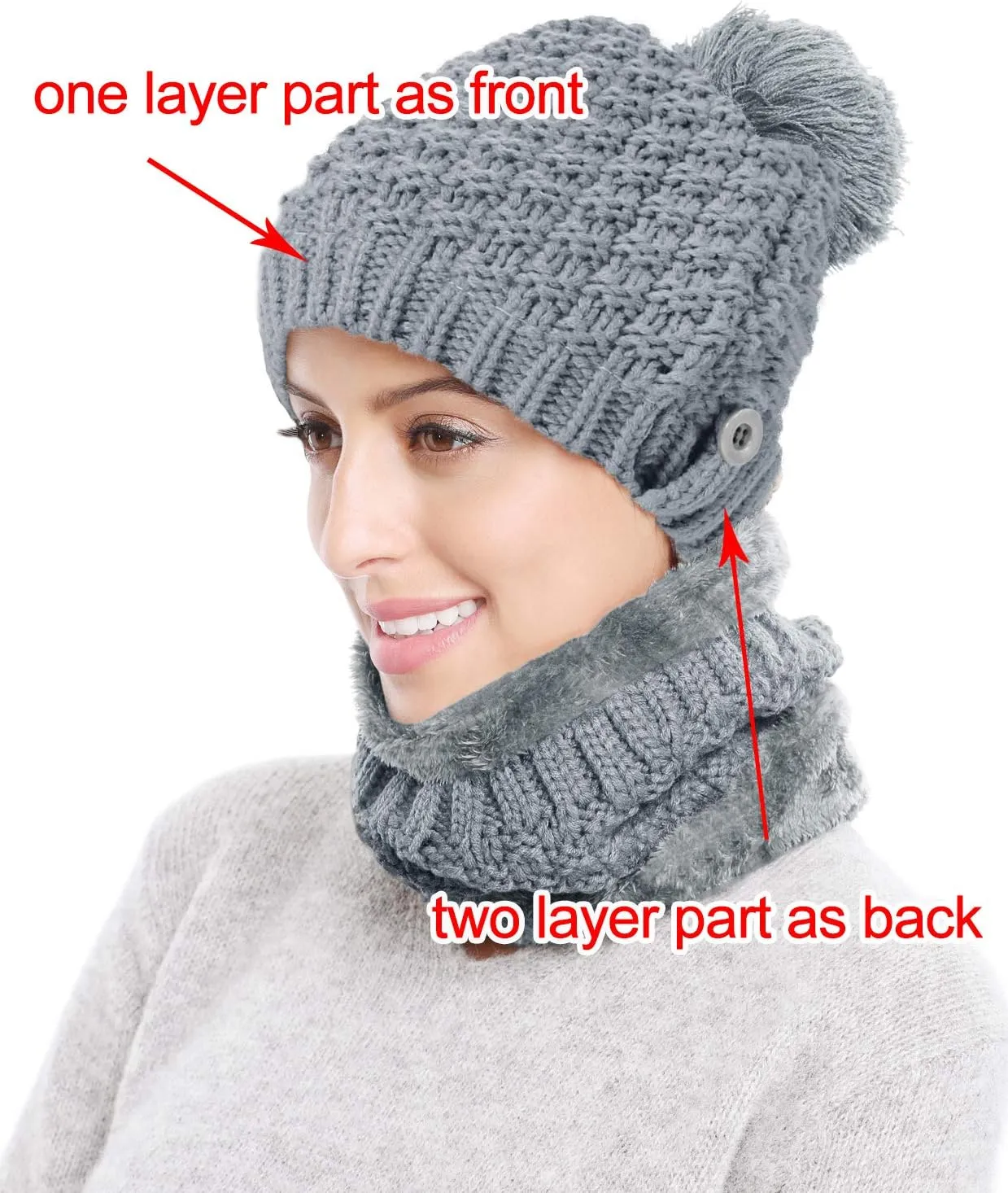 Winter Beanie Hat Scarf and Mask Set for Women, Thick Warm Slouchy Knit Fleece Lined Skull Knit Cap Scarf Mouth Mask 3 Pieces