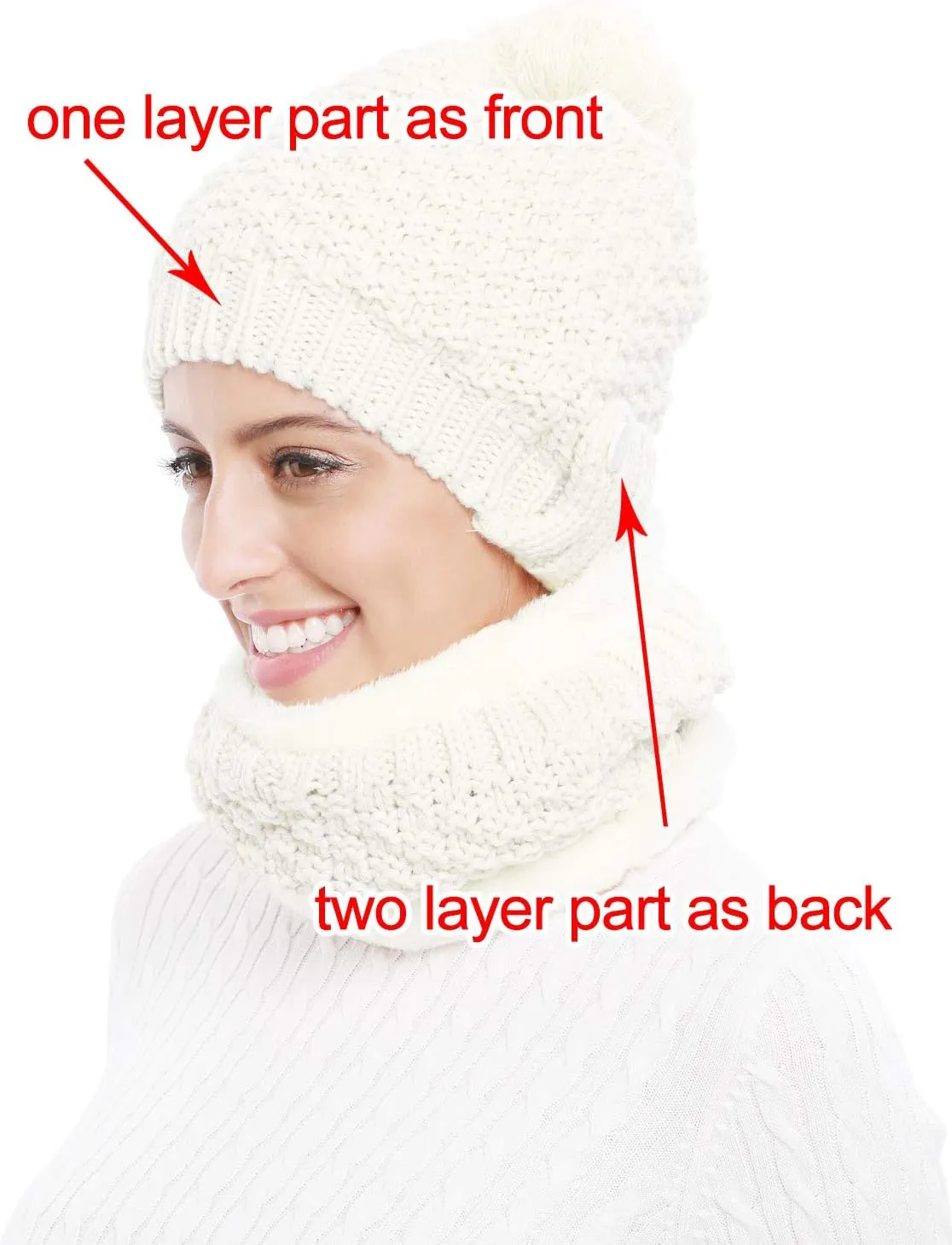 Winter Beanie Hat Scarf and Mask Set for Women, Thick Warm Slouchy Knit Fleece Lined Skull Knit Cap Scarf Mouth Mask 3 Pieces