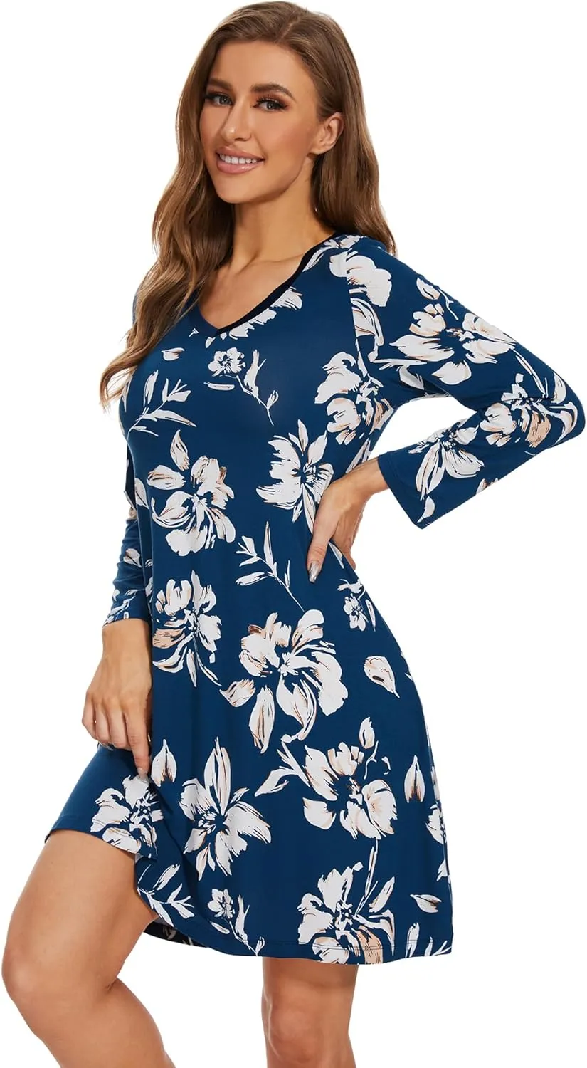 WiWi Nightgowns for Women Soft Long Sleeve Nightgown Plus Size Sleep Shirt Pajama Gown Viscose from Bamboo S-4X