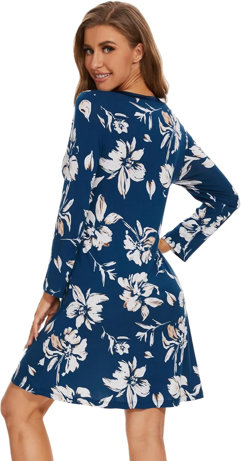 WiWi Nightgowns for Women Soft Long Sleeve Nightgown Plus Size Sleep Shirt Pajama Gown Viscose from Bamboo S-4X