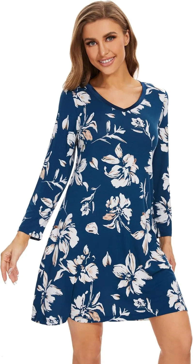 WiWi Nightgowns for Women Soft Long Sleeve Nightgown Plus Size Sleep Shirt Pajama Gown Viscose from Bamboo S-4X