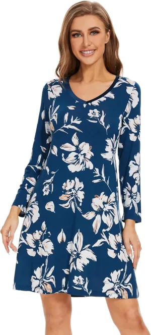 WiWi Nightgowns for Women Soft Long Sleeve Nightgown Plus Size Sleep Shirt Pajama Gown Viscose from Bamboo S-4X