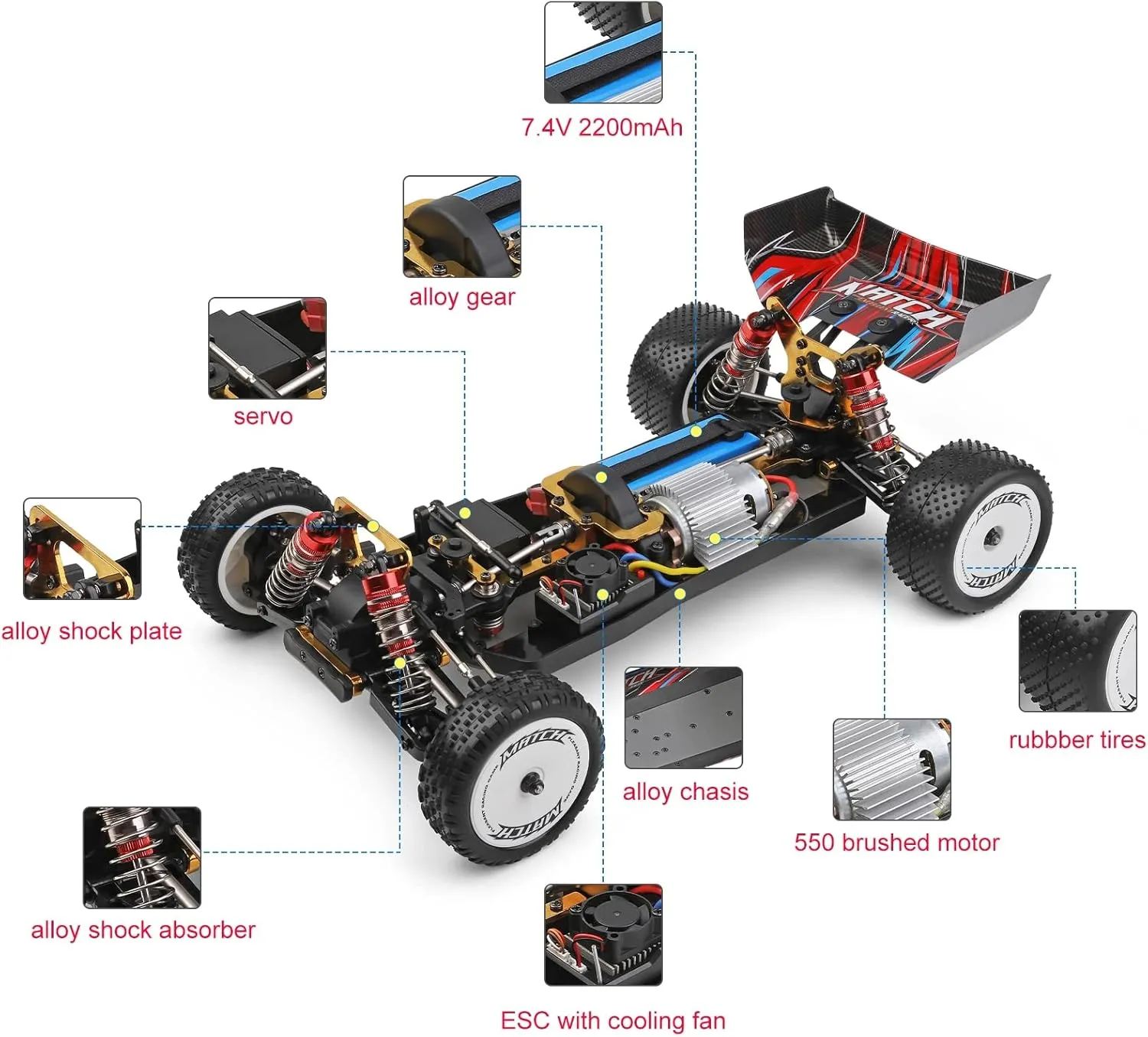 WLtoys XKS 104001 RC Car 45km/h High Speed Racing Car 1/10 2.4GHz RC Buggy 4WD Racing Off-Road Drift Car Toys for Children (104001 1 * 3000)