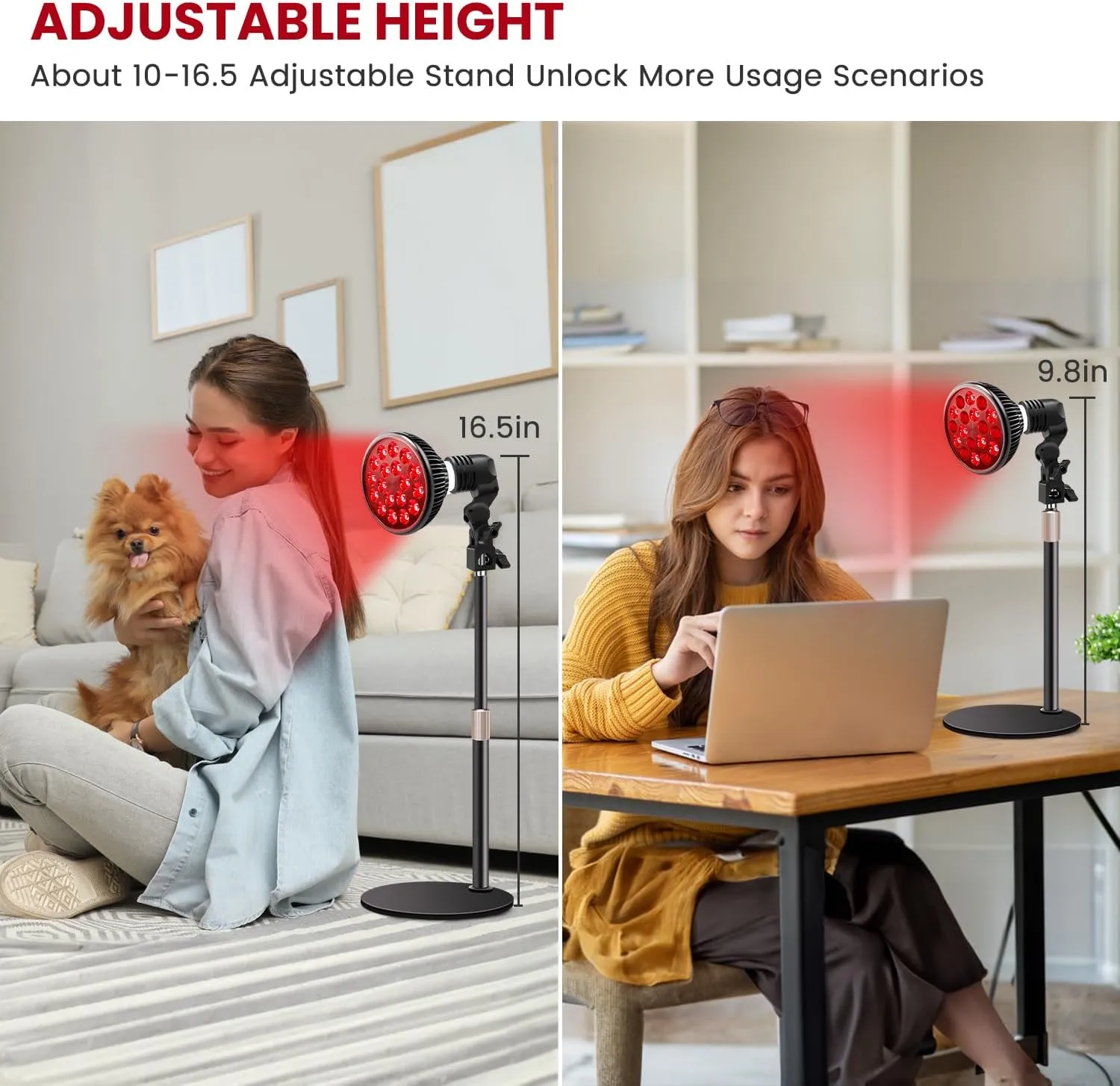 Wolezek Red Light Therapy Lamp - LED Face & Body Treatment, Adjustable Stand 10-16.5in, 18 LEDs 660nm & 850nm Combo