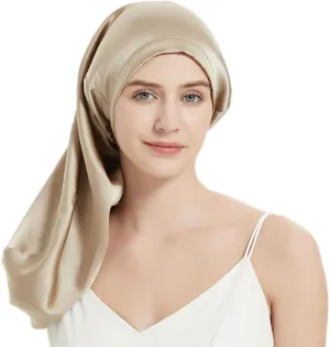 Women Long Satin Bonne Silk Sleeping Cap Wide Elastic Band Night Braids Curly Hair Natural Soft Comfortable Stretchy