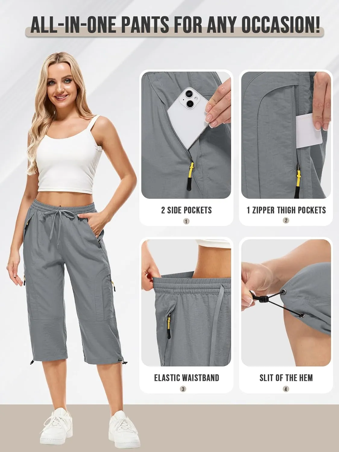 Women's Cargo Capris Pants Casual Hiking Pants Lightweight Quick Dry Travel Summer Pants for Women