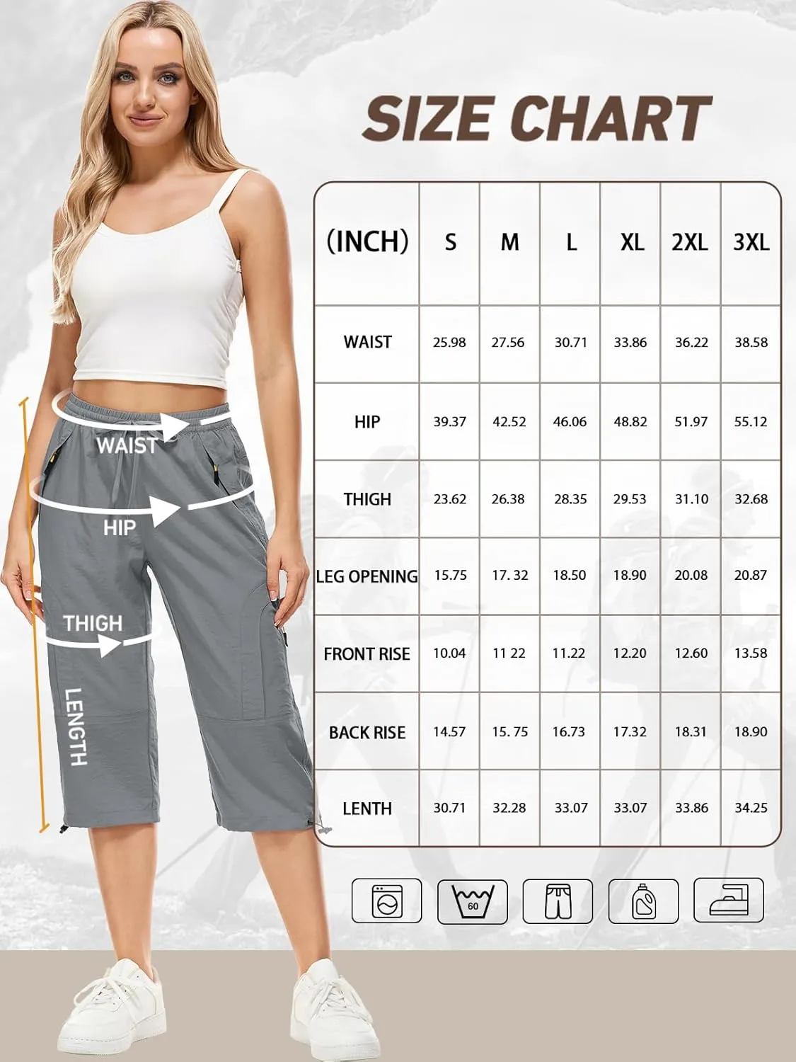 Women's Cargo Capris Pants Casual Hiking Pants Lightweight Quick Dry Travel Summer Pants for Women