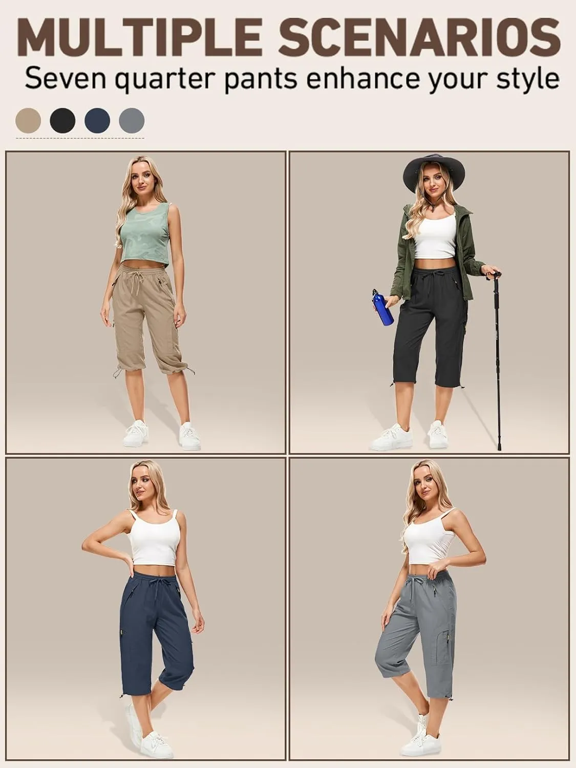 Women's Cargo Capris Pants Casual Hiking Pants Lightweight Quick Dry Travel Summer Pants for Women