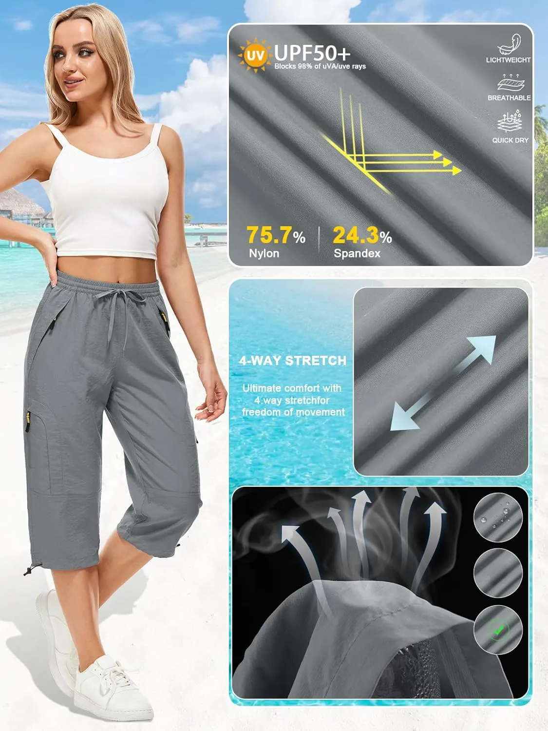 Women's Cargo Capris Pants Casual Hiking Pants Lightweight Quick Dry Travel Summer Pants for Women